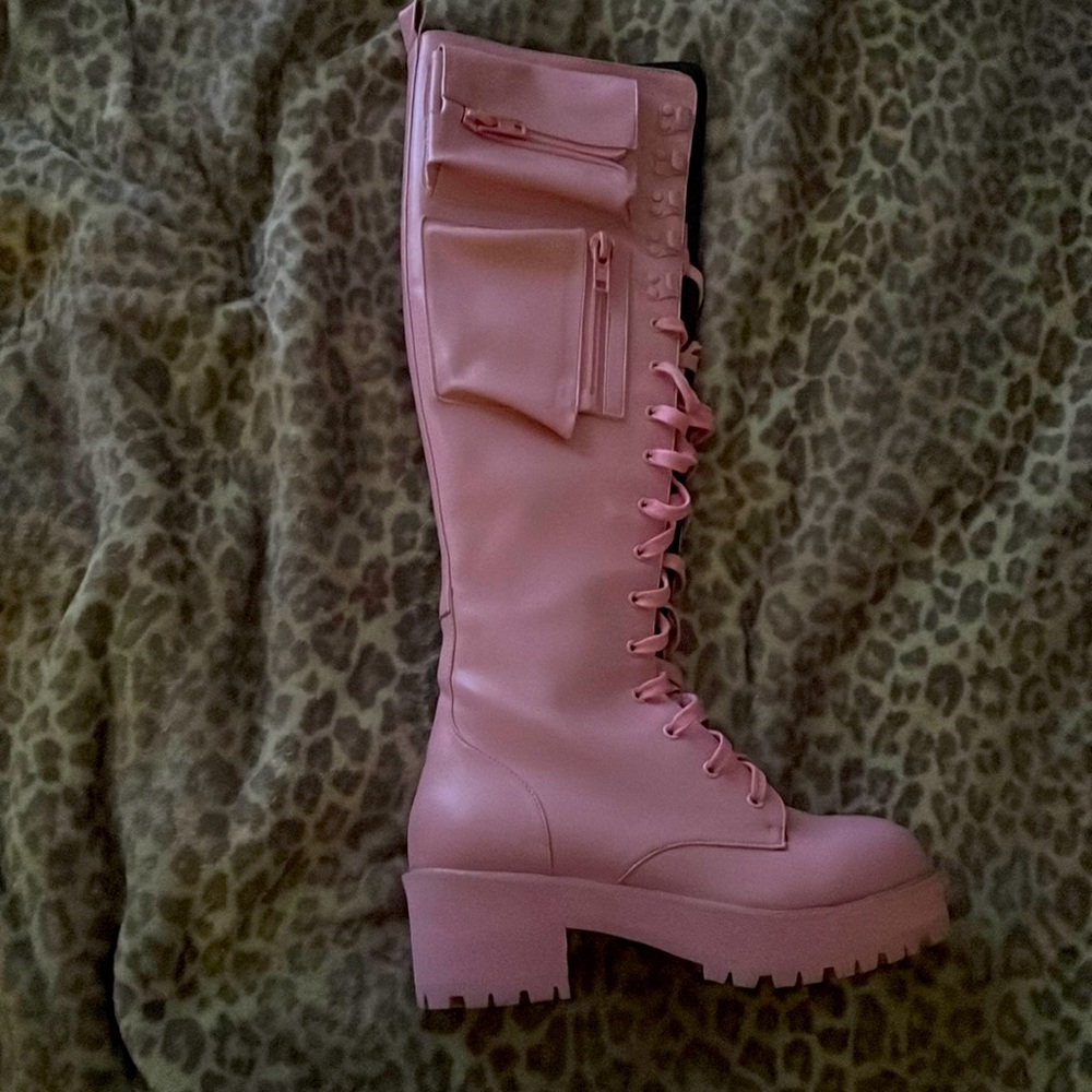 Bubblegum obsidian pocket knee high combat boots